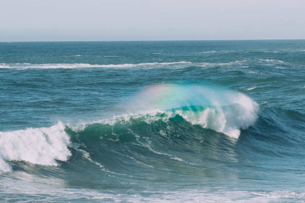 stormy sea with fast water flow in daytime